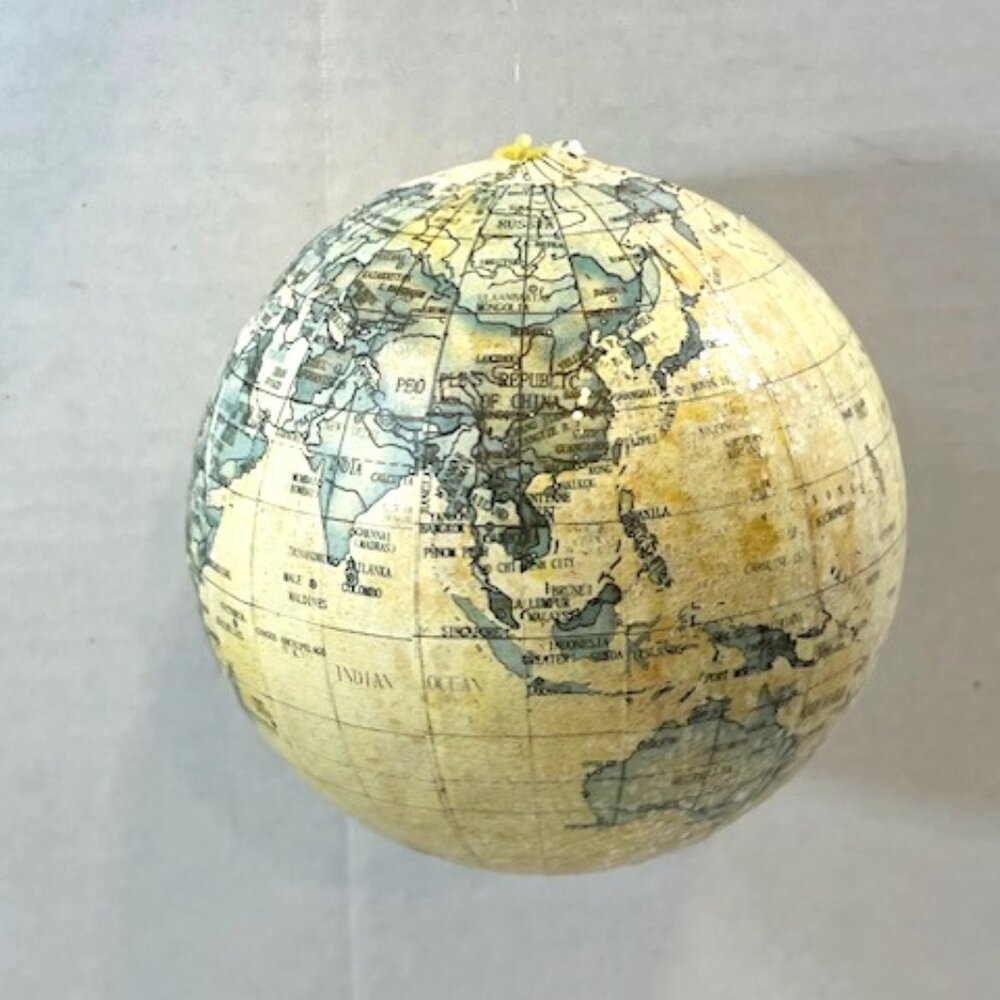 Vintage World Globe Map Hanging Ornament Christmas Paper Glitter 4"